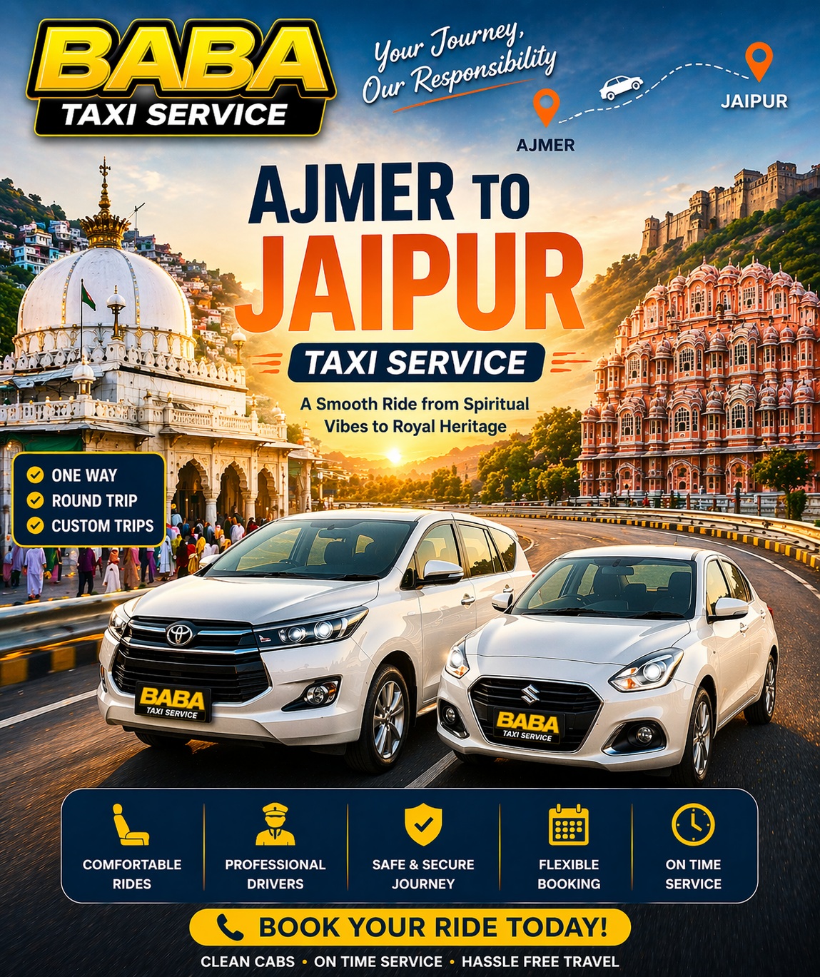 Ajmer to Jaipur taxi cab service – AC one way cab