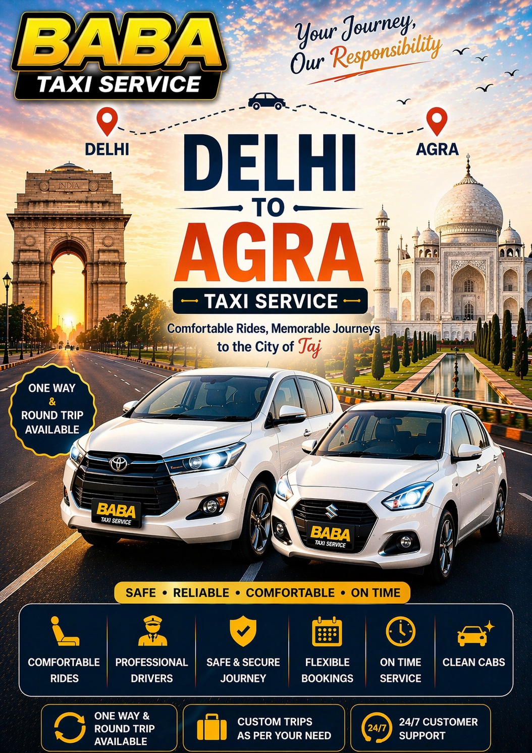 Delhi to Agra taxi cab service