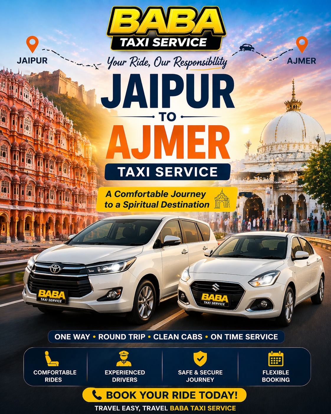 Jaipur to Ajmer taxi cab service – AC one way cab