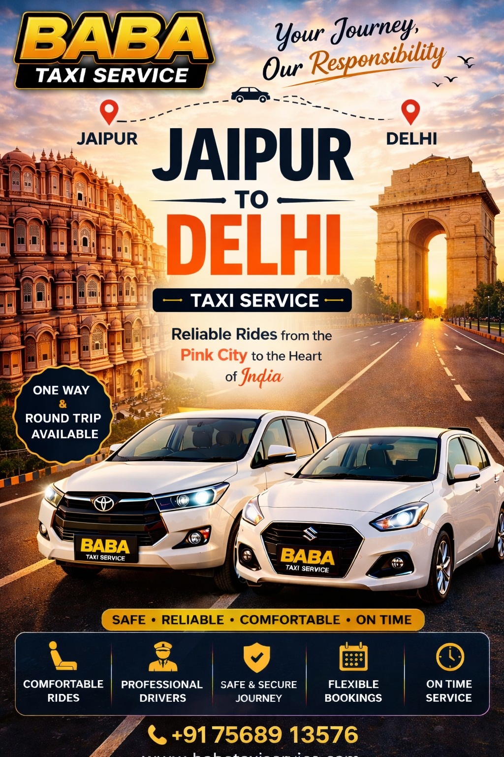 Jaipur to Delhi taxi service – AC one way cab booking
