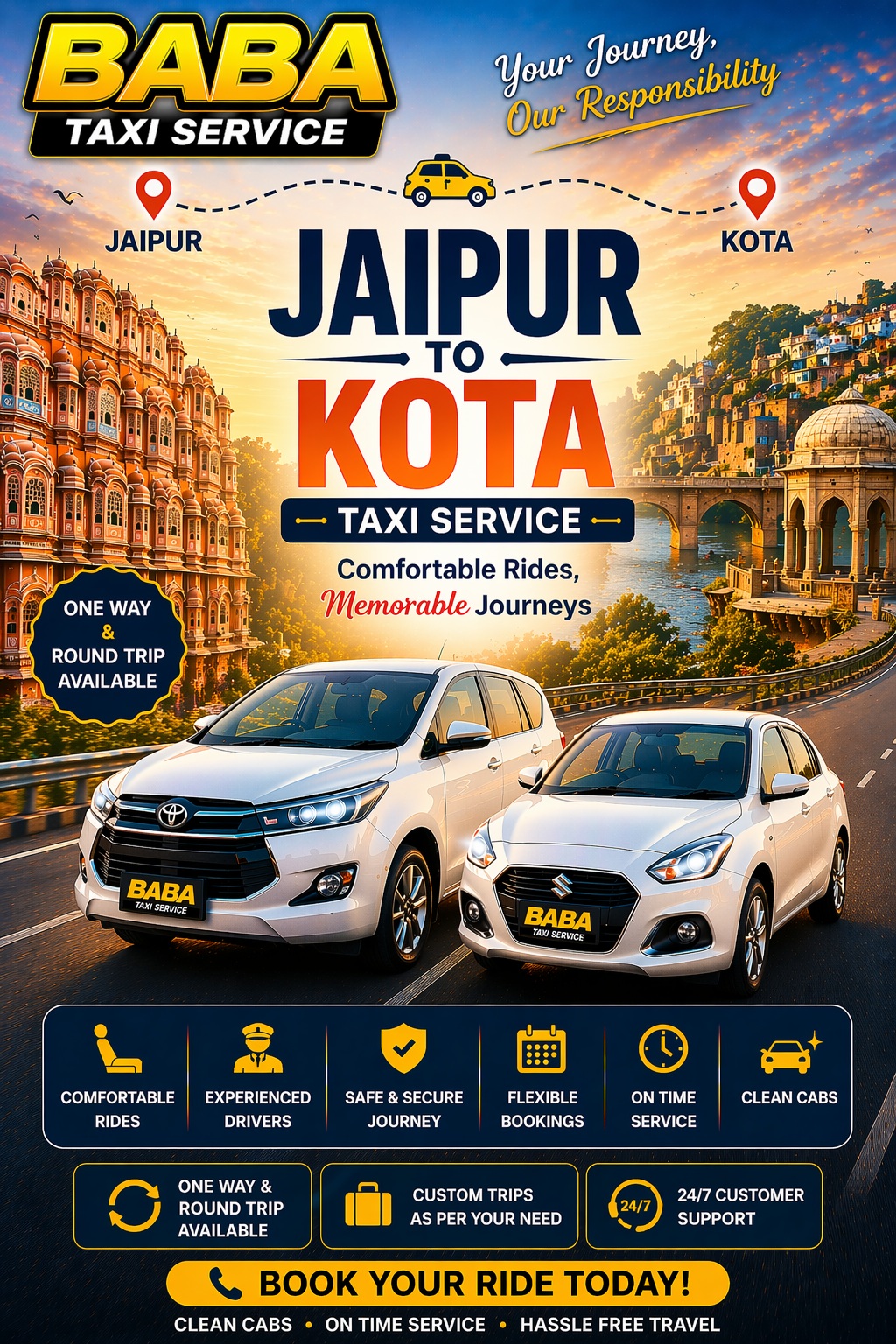 Jaipur to Kota taxi cab service – AC one way cab