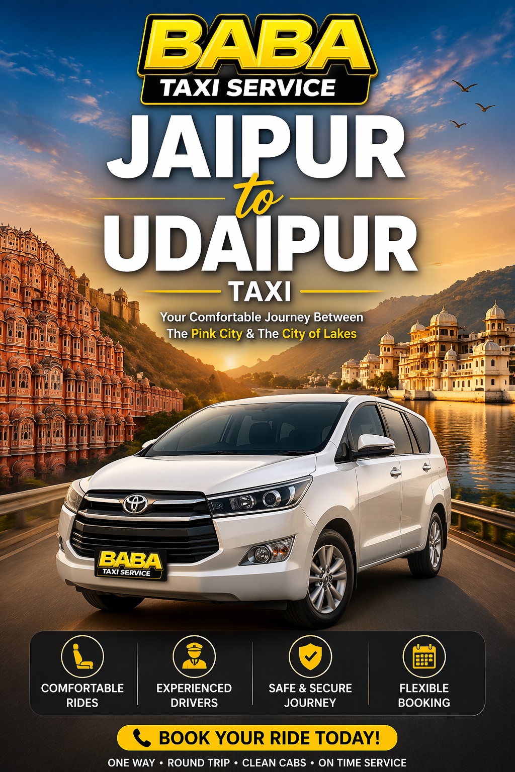 Jaipur to Udaipur taxi cab service – AC one way cab