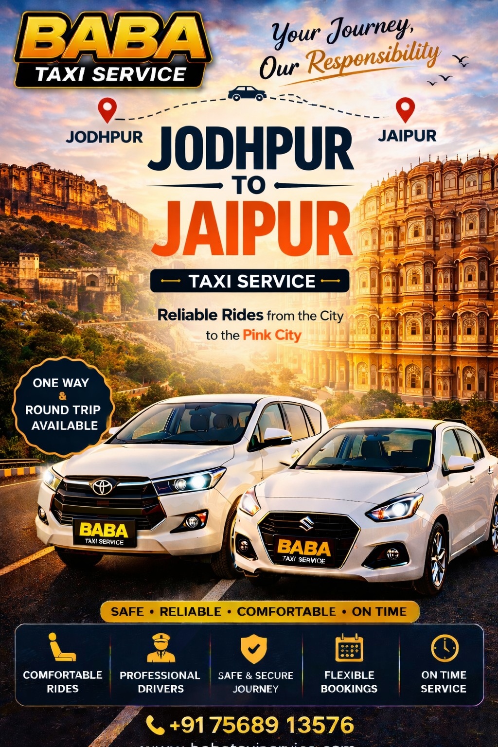 Jodhpur to Jaipur taxi cab service – AC one way cab