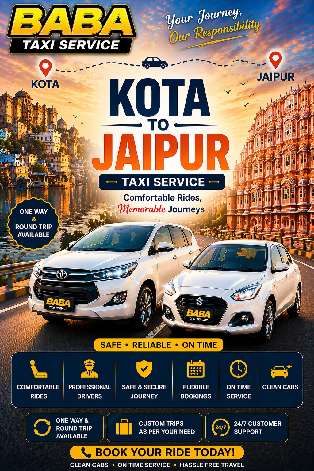 Kota to Jaipur taxi cab service – AC one way cab