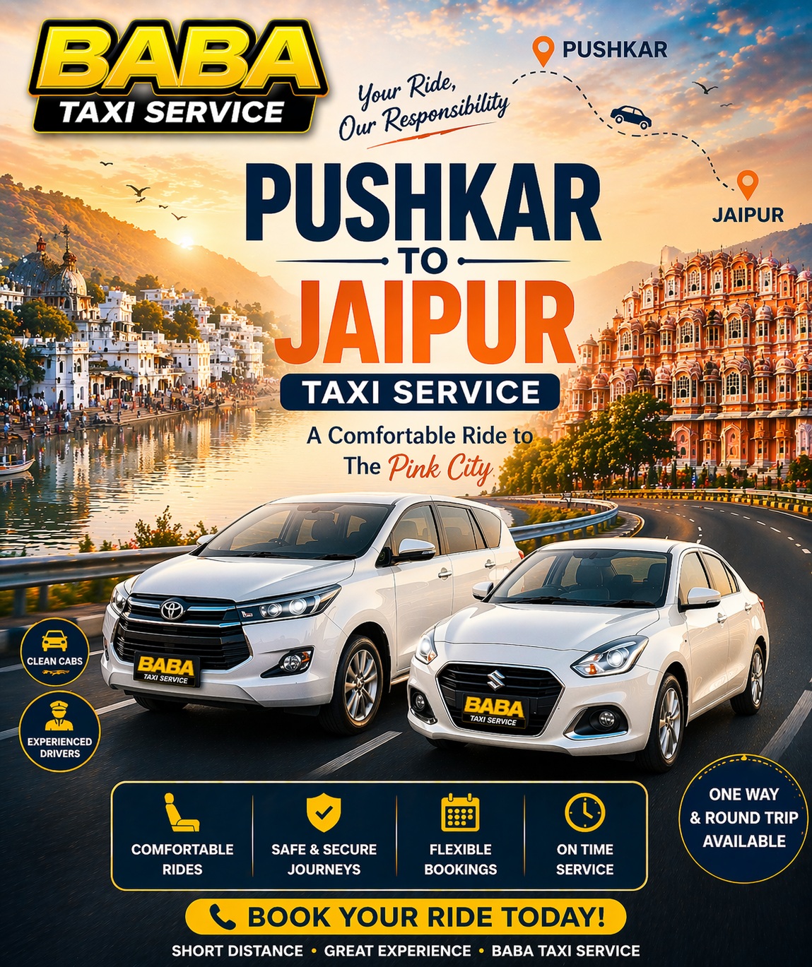 Pushkar to Jaipur taxi cab service – AC one way cab