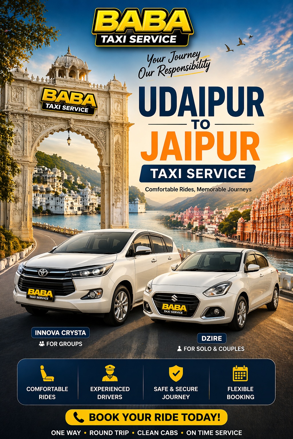 Udaipur to Jaipur taxi cab service – AC one way cab