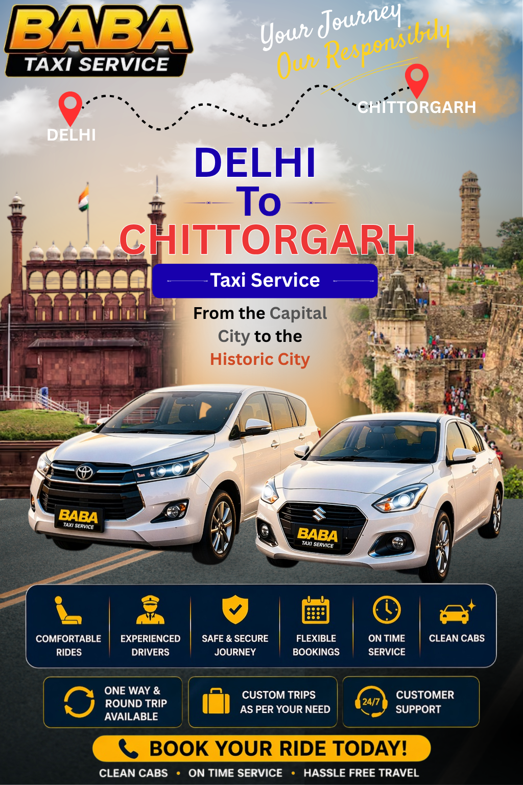Delhi to Chittorgarh taxi service – AC one way cab booking