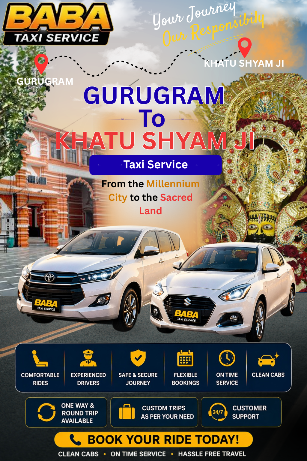 Gurugram to Khatu Shyam Ji taxi service – AC one way cab booking