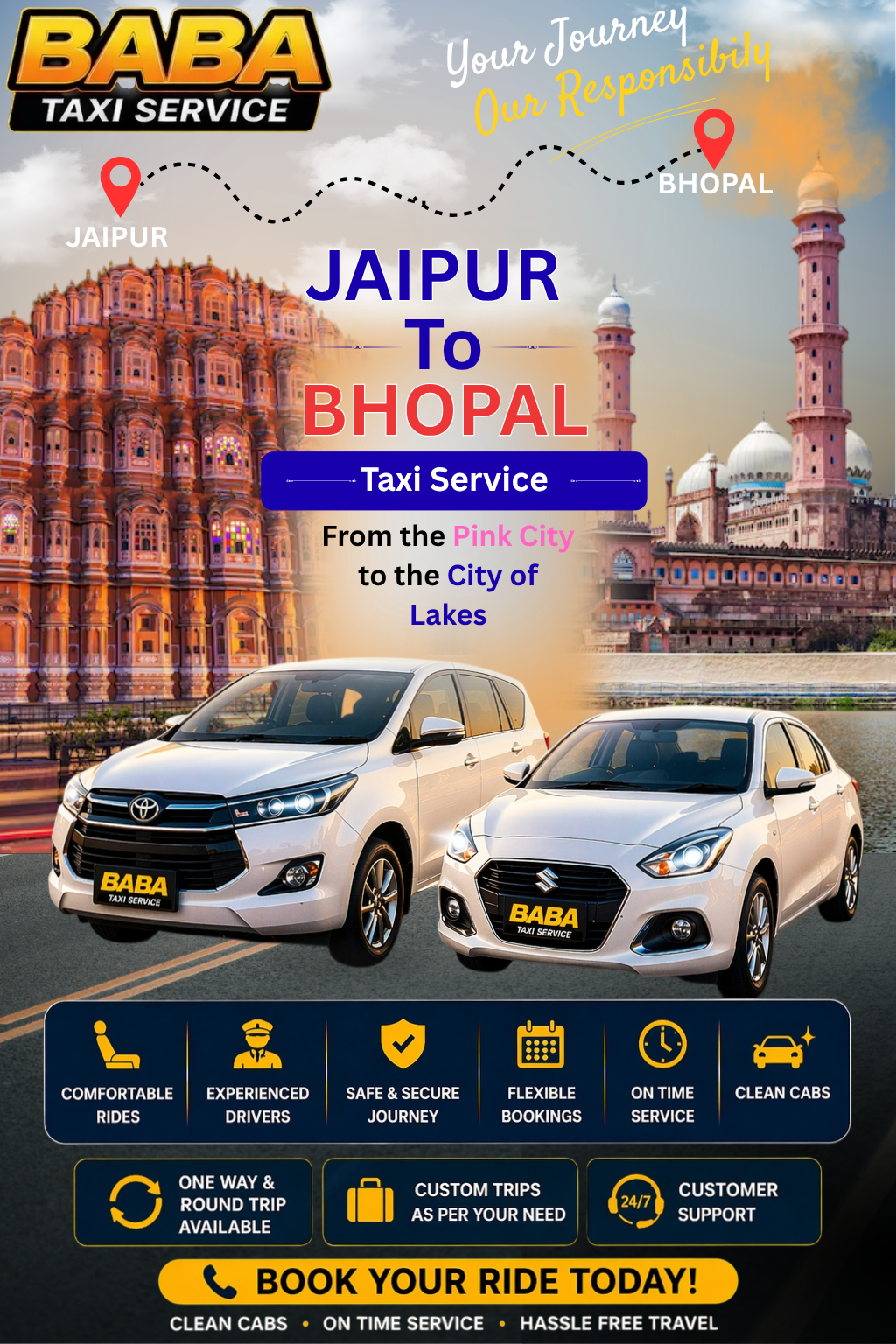 Jaipur to Bhopal taxi service – AC one way cab booking