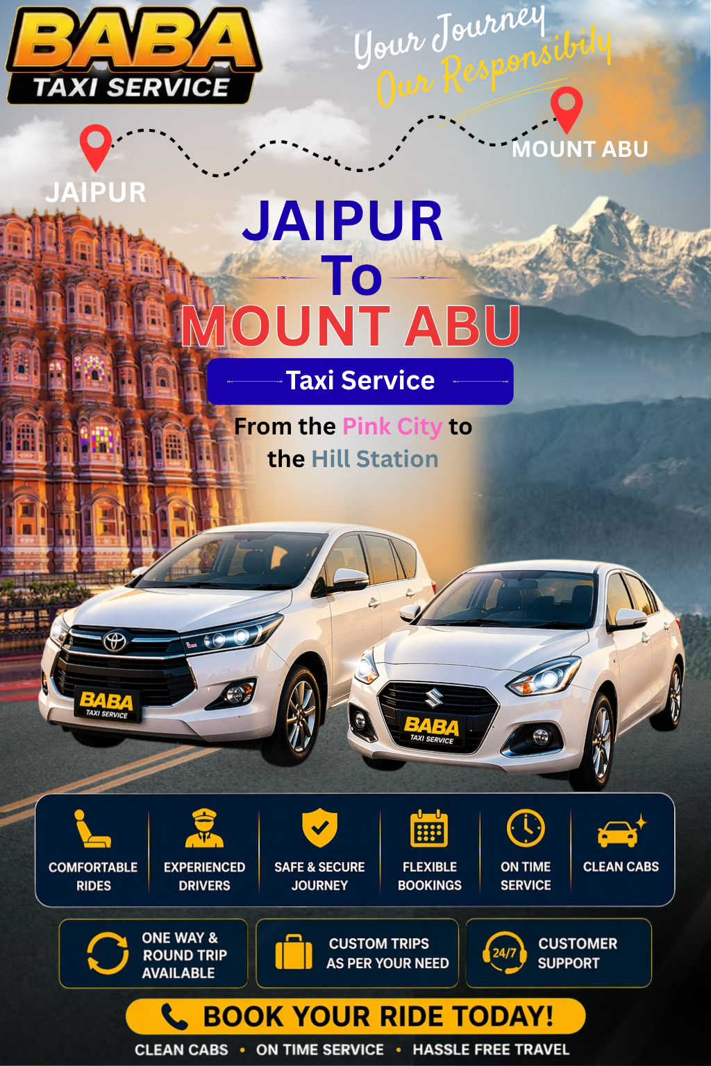 Jaipur to Mount Abu taxi service – AC one way cab booking