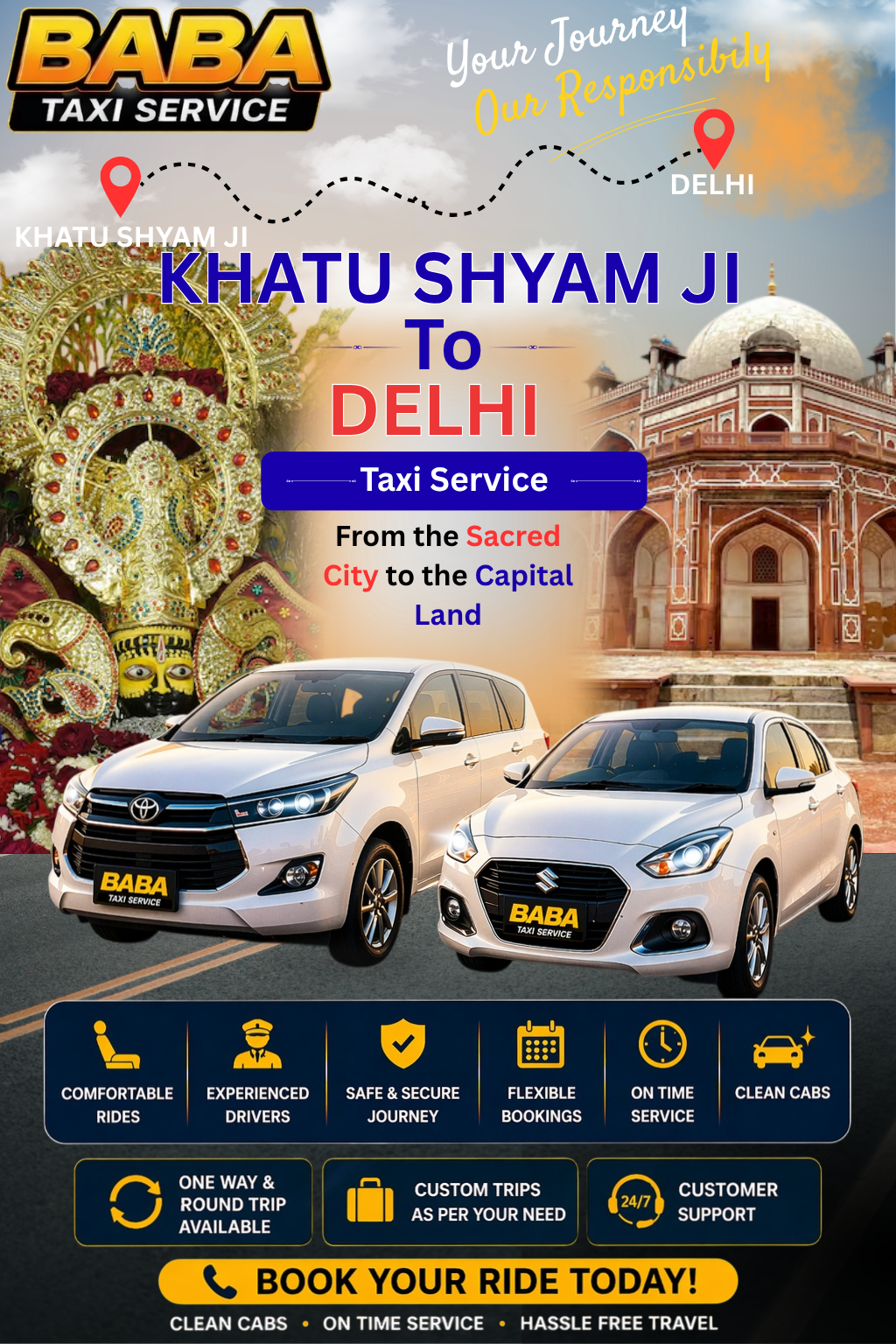 Khatu Shyam Ji to Delhi taxi service – AC one way cab booking