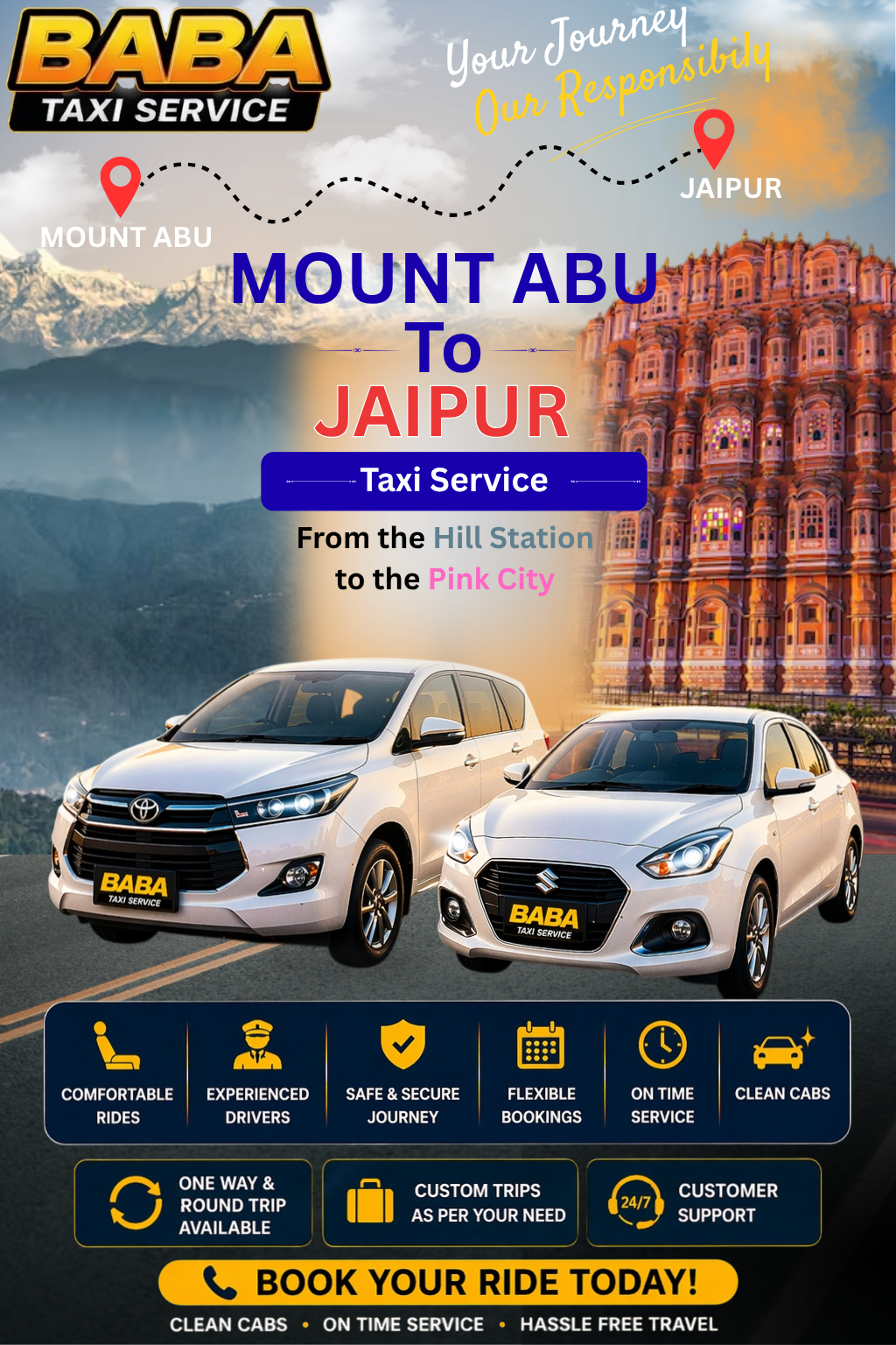 Mount Abu to Jaipur taxi service – AC one way cab booking